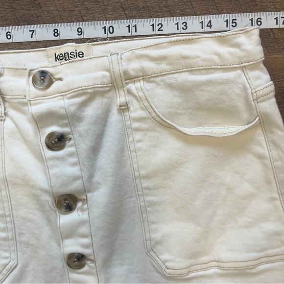 Kensie Vintage Luxe Button Down Cream Mini Denim Skirt Womens Size 10 A Line - Picture 4 of 8